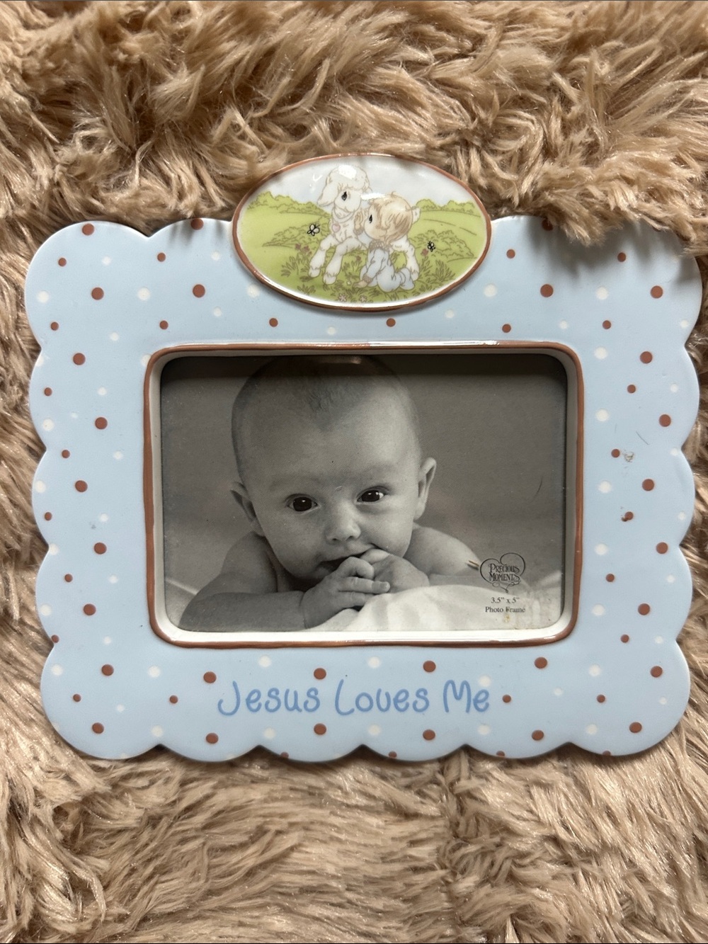 "Jesus Loves Me" Blue Polka Dot Baby Picture Frame by Precious Moments